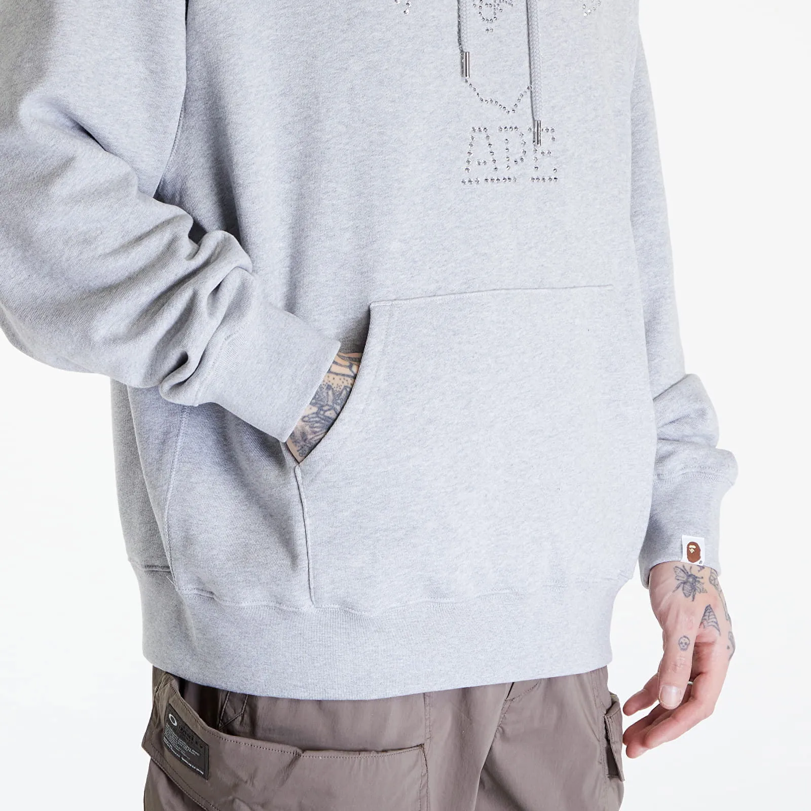 Sweatshirt BAPE A BATHING APE Rhinestone College Pullover Hoodie Gray 001PPK301306M GRA